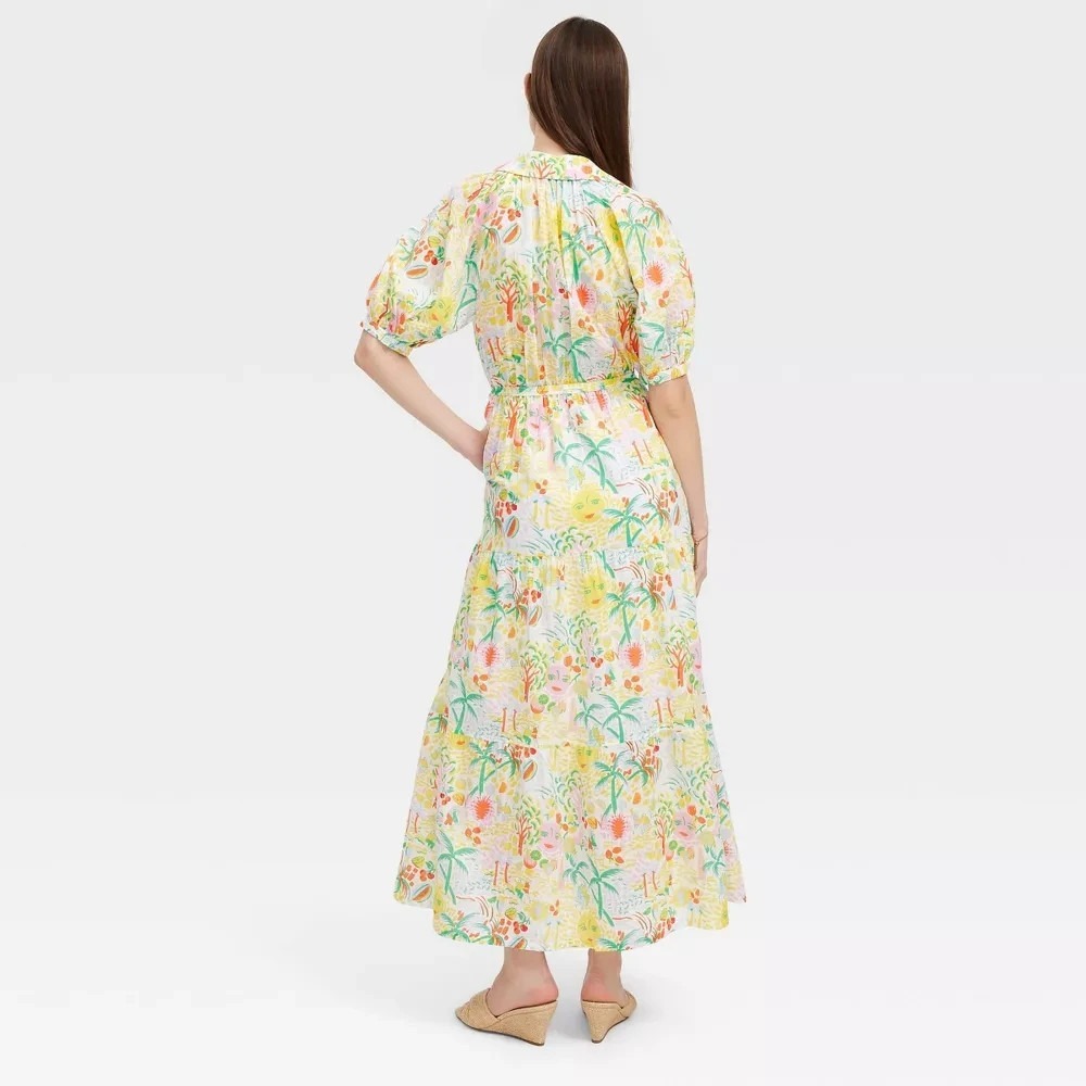 Roller Rabbit X Target Maxi Dress L Vacation Colorful Short Sleeve Button Up New